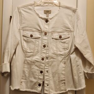 LOGO White Denim Jacket with Brown Buttons